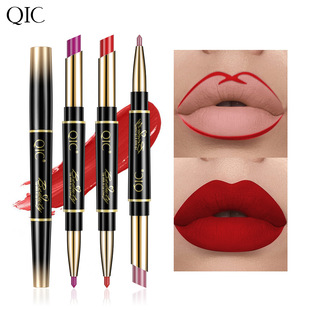 QIC high quality double head lipstick lip liner 2 in 1 matte matte matte matte surface waterproof non-stick Cup automatic lipstick pen