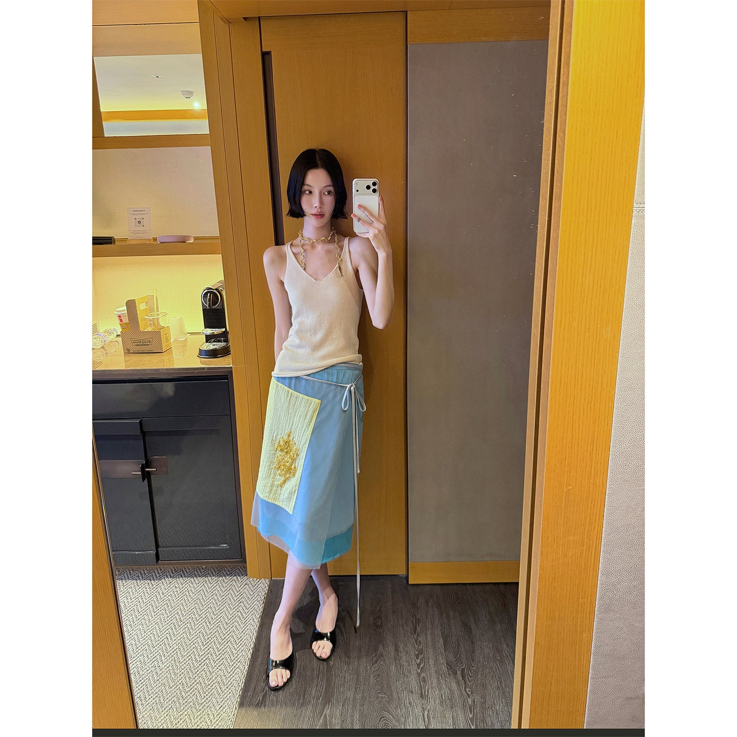 【6.14/10:00Am New Arrivals Available for Early Purchase】Mona Zhang Qixian Mesh Layered Wrap Skirt with Beading