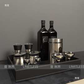 现代样板房厨房成组摆件 砧板收纳柜调味罐橄榄油 展厅台面饰品