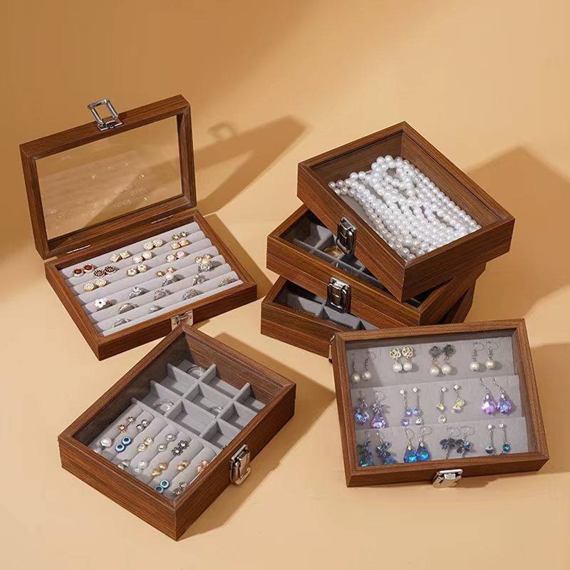 Black Walnut Solid Wood Small Jewelry Box Jewelry Storage Box Display Stand Ring Bracelet Earrings Earrings Necklace