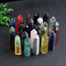 厂家直供天然水晶六棱单尖柱多种材质水晶原石打磨工艺品摆件
