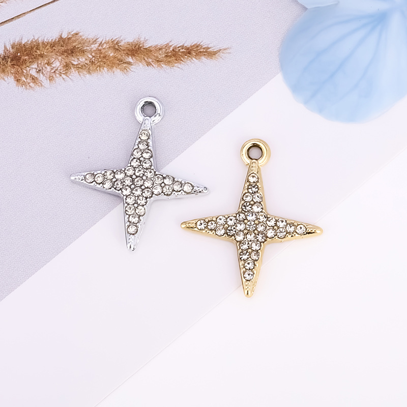 跨境精美设计四角型挂件配饰简约六芒星镶钻小吊坠diy合金饰品配