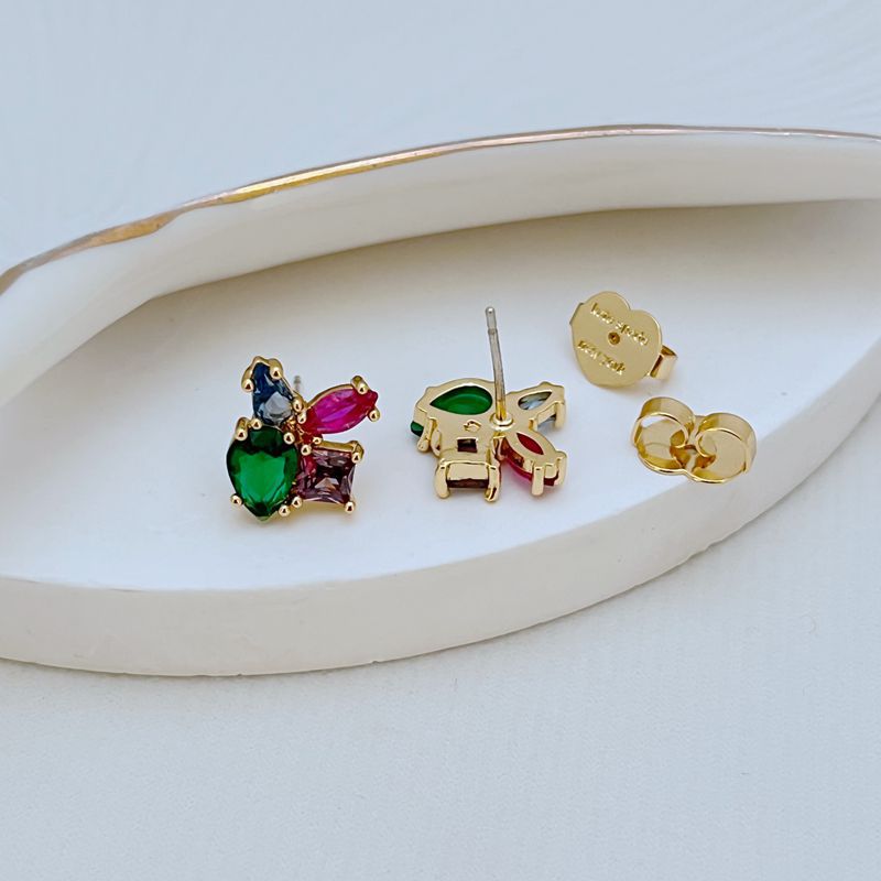 Pendientes de botón con circonita y perla para mujer elegantes_voghion.com