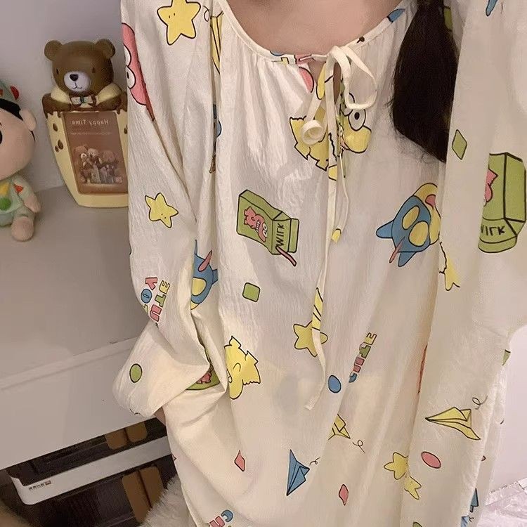 Pijamas de algodón nubes al por mayor transfronterizos de primavera y otoño de cuello redondo hoodie de mangas largas pantalones dulces y sueltos ropa para el hogar cómoda