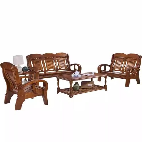 All solid wood sofa and chair combination modern simple Chinese style living room small apartment rural wooden sofa coffee table three persons