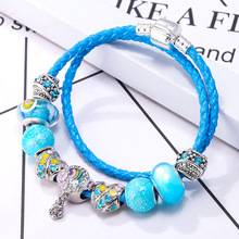 潘家春季热销彩虹之恋串珠手链饰品蓝色皮绳手链女厂家现货批发
