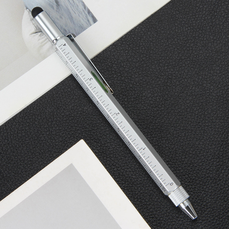 Regla de Metal Multifuncional 6 en 1 con Pantalla Táctil, Nivel, Destornillador Hexagonal y Bolígrafo