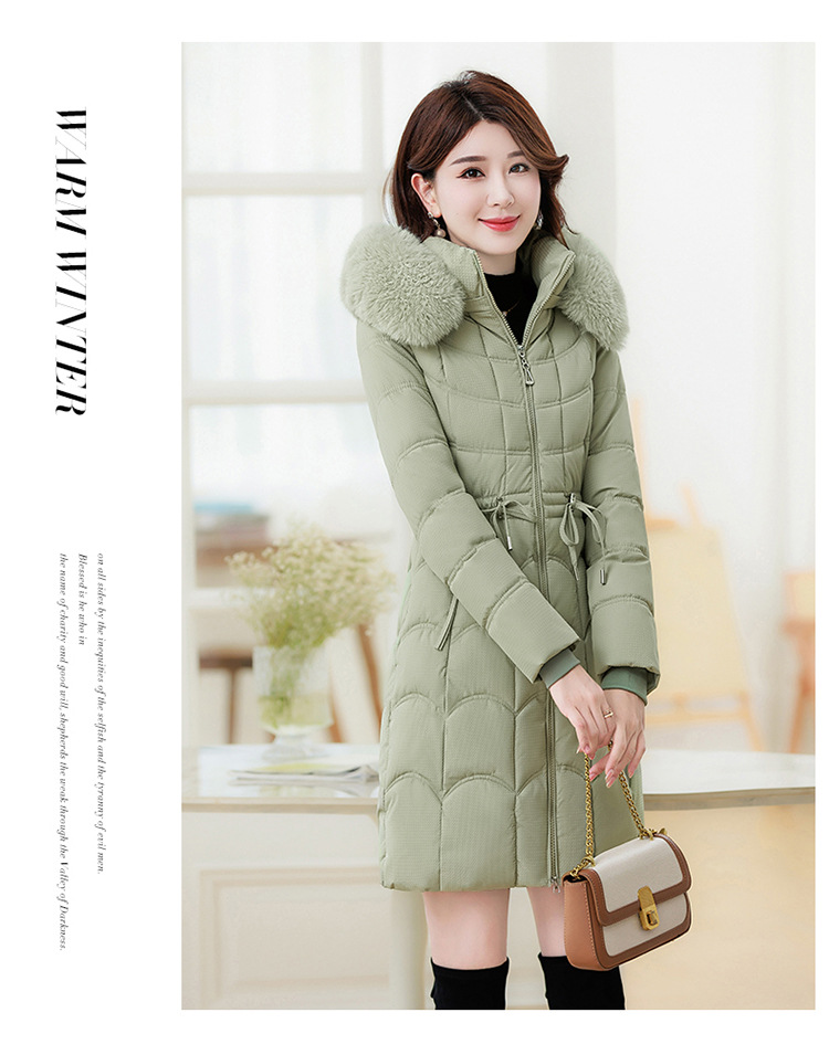 Women's Mid-length Down Jacket With Fur Collar Slim Fit Winter Coat_voghion.com