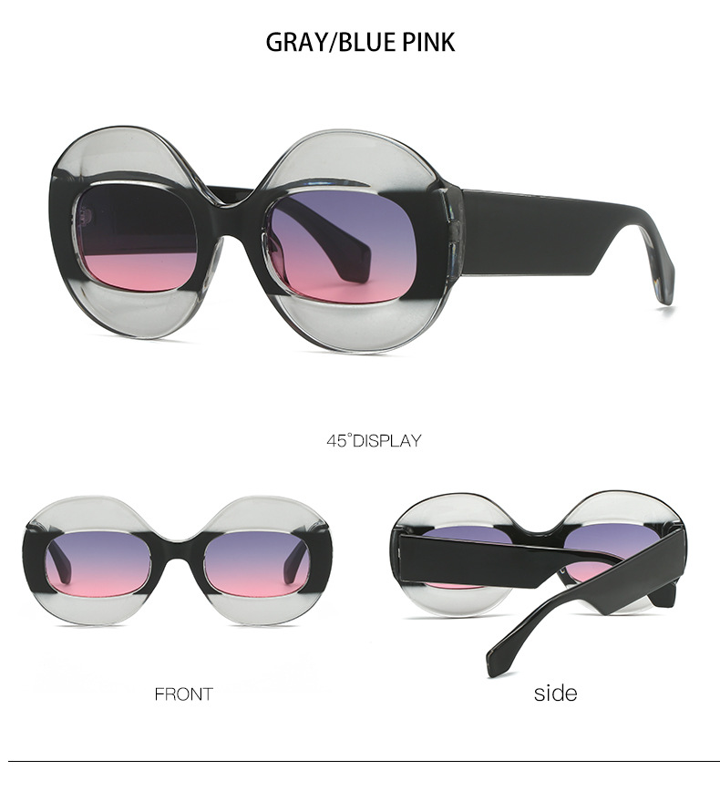 55g Weight Full Frame Glasses Structure Sunglasses Classification PC, UV400 Protection Lens Material Round Frame Glasses Style Daily Occasion Leopard Pattern Unisex Gender Patchwork Design Fashion Style Grey, Black Color Fashion Leopard PC UV400 Protection Round Frame Patchwork Full Frame Women's Sunglasses 6