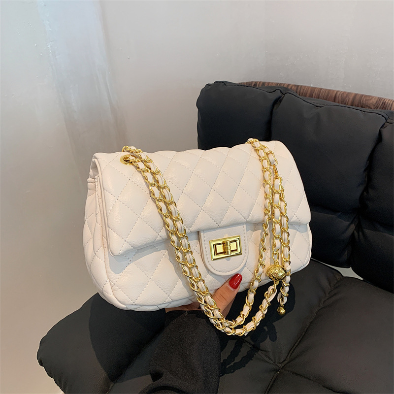 氣質簡約鎖扣菱格繡線鎖扣鏈條腋下包2024新款百搭ins斜挎小方包