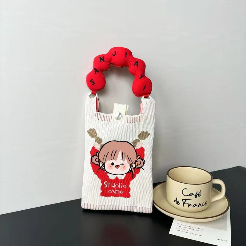 ハイエンドの新しい携帯電話バッグ、かわいい漫画のニットバッグ、ニッチなデザイン、トレンディなシングルショルダークロスボディショルダーバッグ|undefined