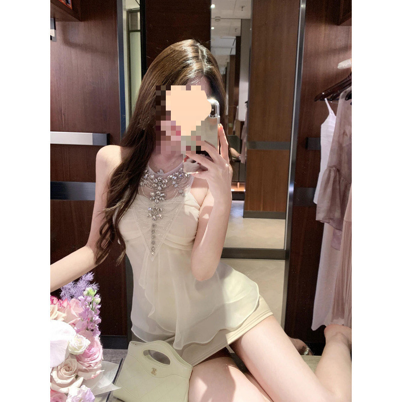 套装女2025夏季新款甜辣修身气质挂脖上衣+高腰显瘦半身裙两件套|undefined