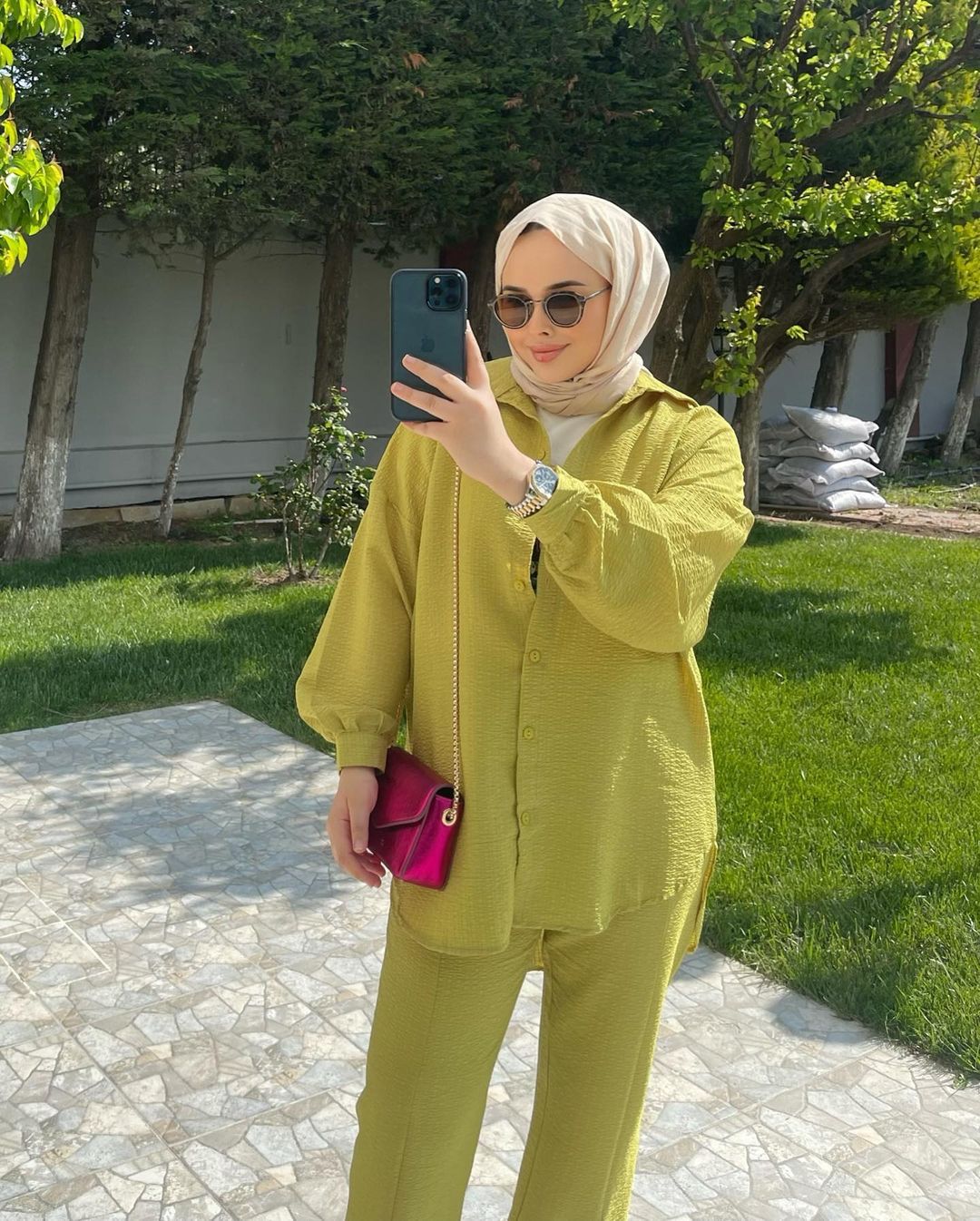 Modisches Muslim Damen Set Aus Kreppstoff Bluse Und Hose Locker_voghion.com