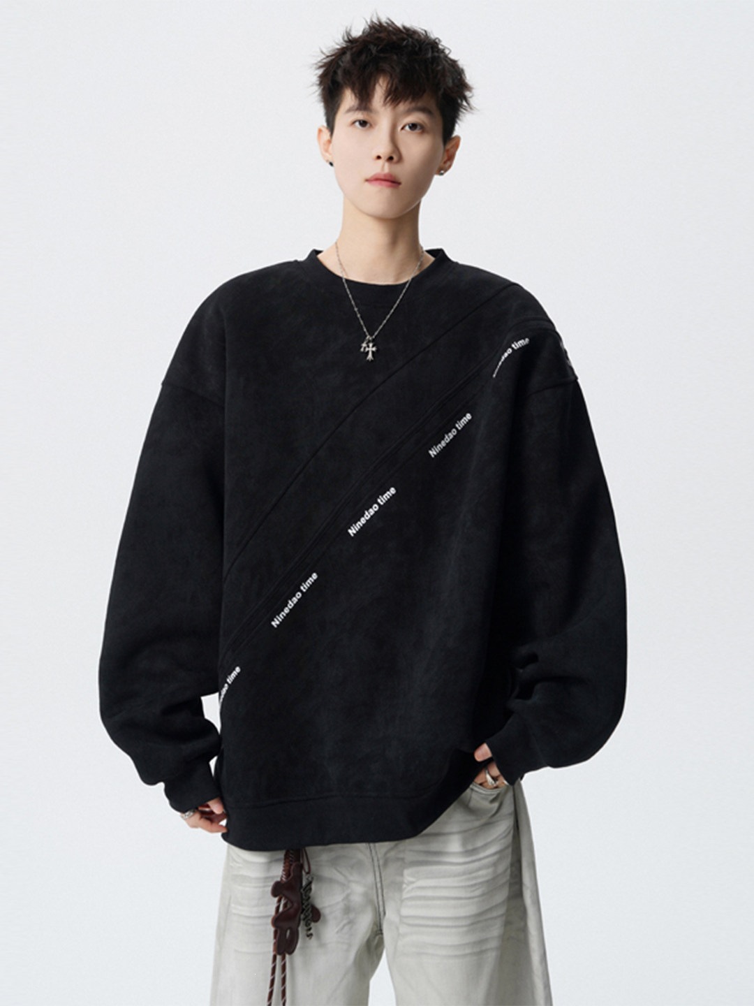 American-style, hoodless, letter-print, tie-dye crew-neck sweatshirt for teens, trendy men's retro twill autumn outerwear, loose fit