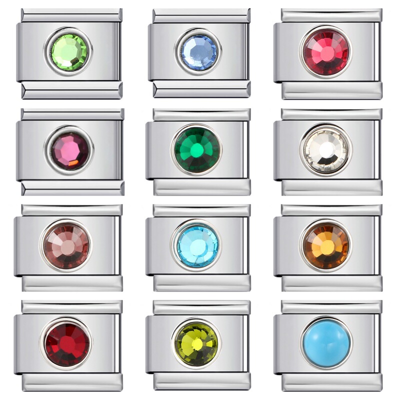 New Circle Color Stone Italian Module Bracelet Stainless Steel Welding DIY Simple Fashion Bracelet Strap Chain