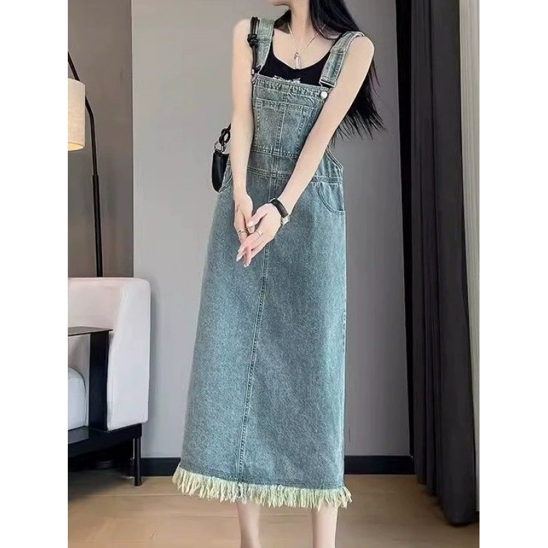 Джинсовая юбка-подтяжка для женщин, уменьшающая возраст, весна-лето 2025, новая, высокая талия, стройнящая, корейский стиль, свободного кроя, средней длины