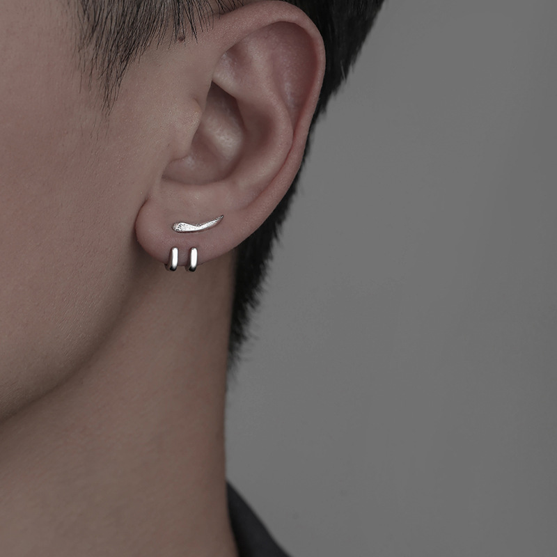 s925 Silver Ear Stud Men's Personality Men's Earrings Trend Single Men's Simple Cold Hip Hop 2022 New Fashion