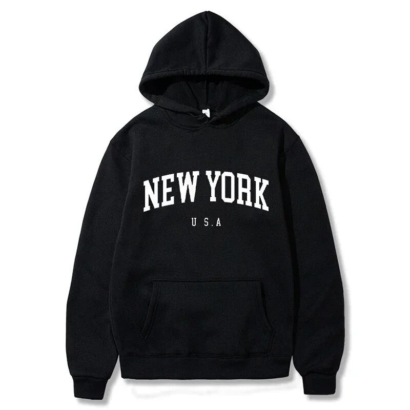 Men's New York American City Hoodie Fashion Letter Print Graphic Sweatshirt Loose Casual Harajuku Hooded