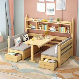Yu实木沙发床客厅小户型可折叠两用多功能简约现代儿童带书桌储物