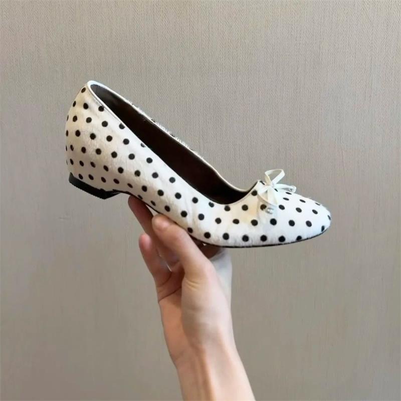 Redonda cabeza retro arco francés superficial altura zapatos de mujer zapatos de ballet de punto de onda universal