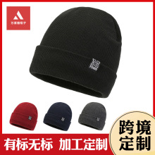 跨境帽子定制2025冬季新款男士时尚针织帽加厚加绒骑行保暖毛线帽