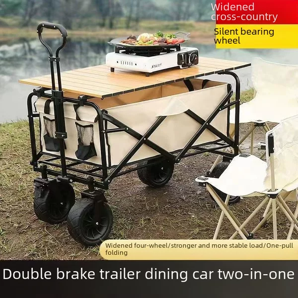 Outdoor Camper Car Camping Car Portable Picnic Trolley Small Trailer Camping Stall Folding Trolley Cross Border