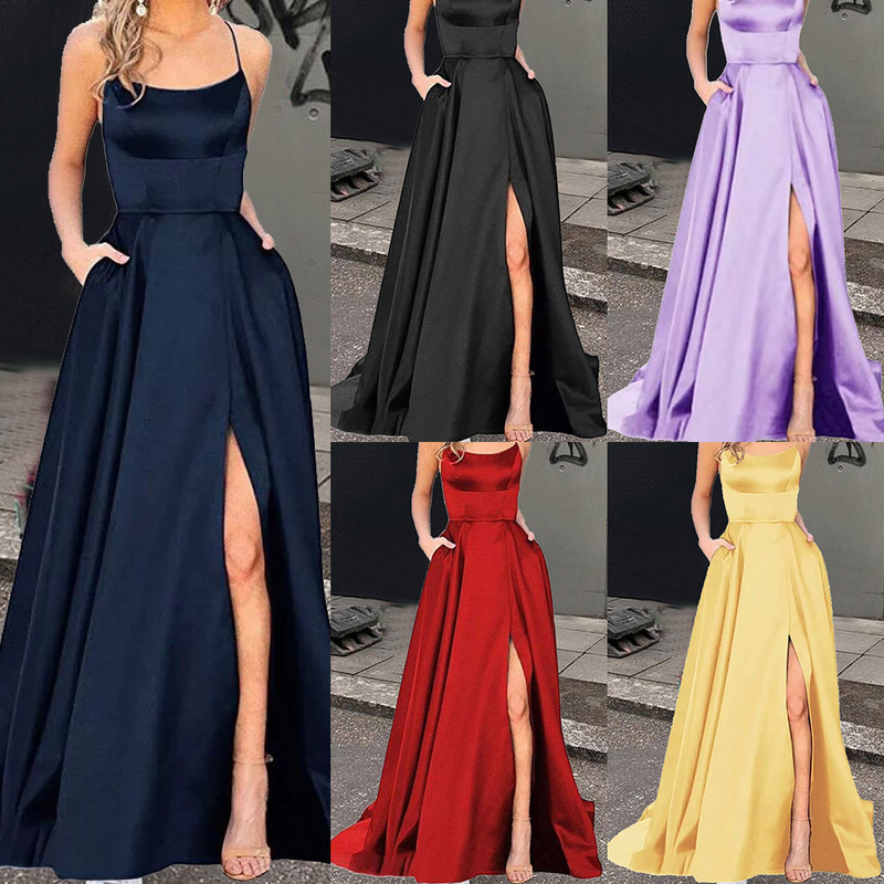 2025 Solid Color European and American Bridesmaid Dress Long Dress Slimming Shoulder-free Girlfriend Amazon Fashion Bridesmaid Evening Dress