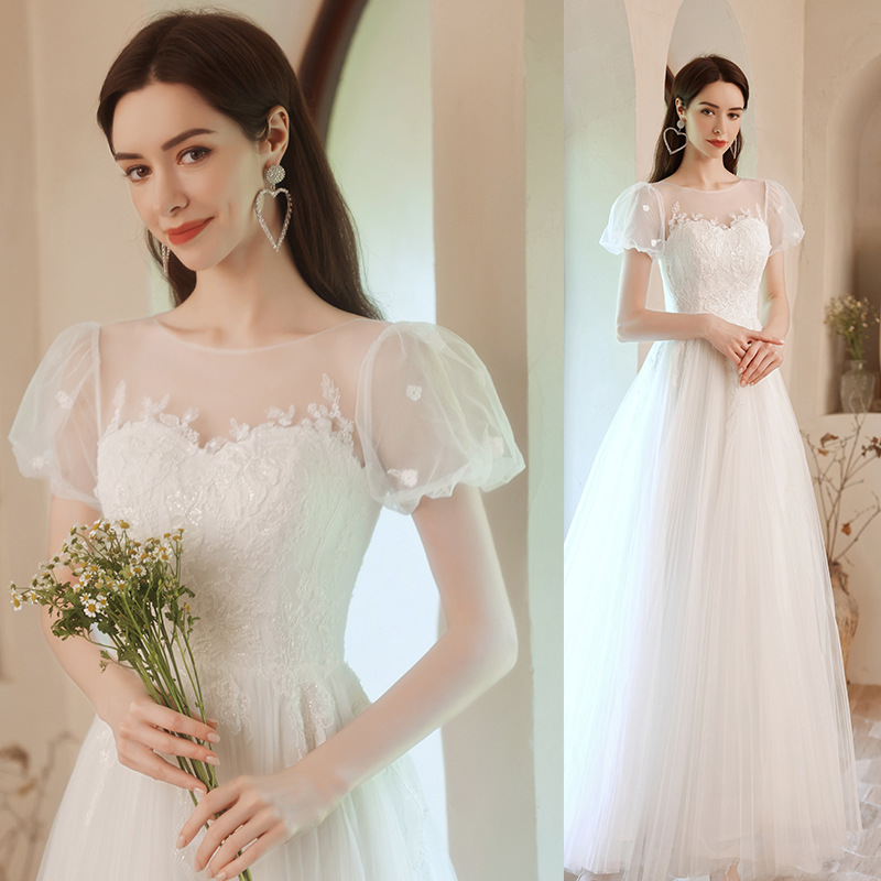 Vestido de Novia Estilo Princesa con Mangas Abullonadas, Vestido de Dama de Honor Blanco, Nuevo Estilo 2026, Elegante Vestido para Presentadora de Pasarela