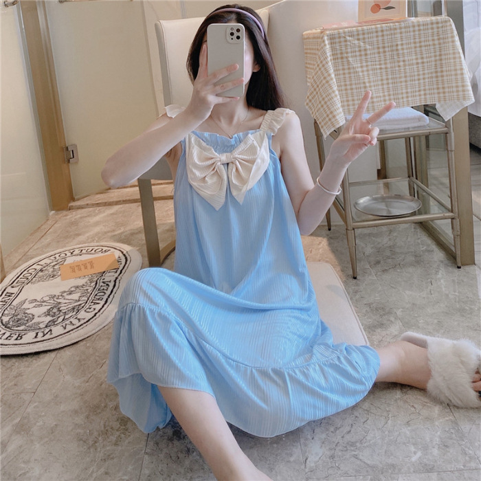 2023 camisón de verano de las mujeres suspender pijamas dulce lindo arco estudiante en línea rojo ins estilo desgaste del hogar de verano
