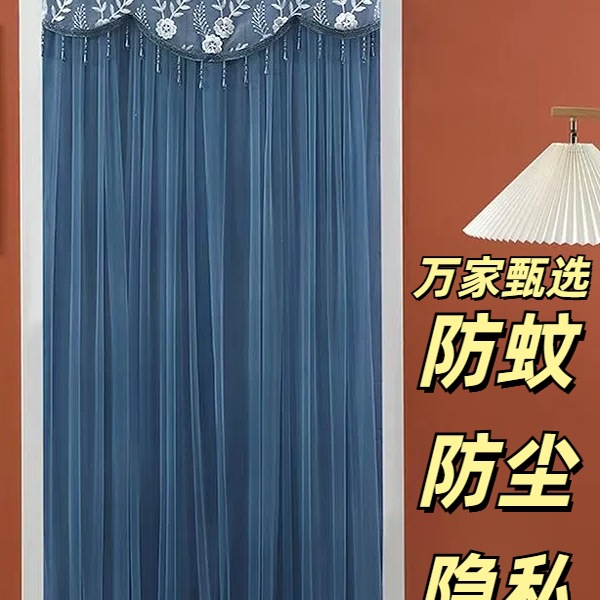 Bedroom Kitchen Bathroom Partition Decoration Household Punch-Free Summer Double-Layer Anti-Mosquito Door Curtain Gauze Curtain Lace Fabric