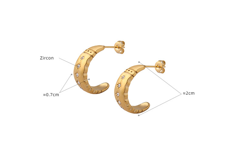 Retro C Shape Titanium Steel Earrings Inlaid Zircon Stainless Steel Earrings