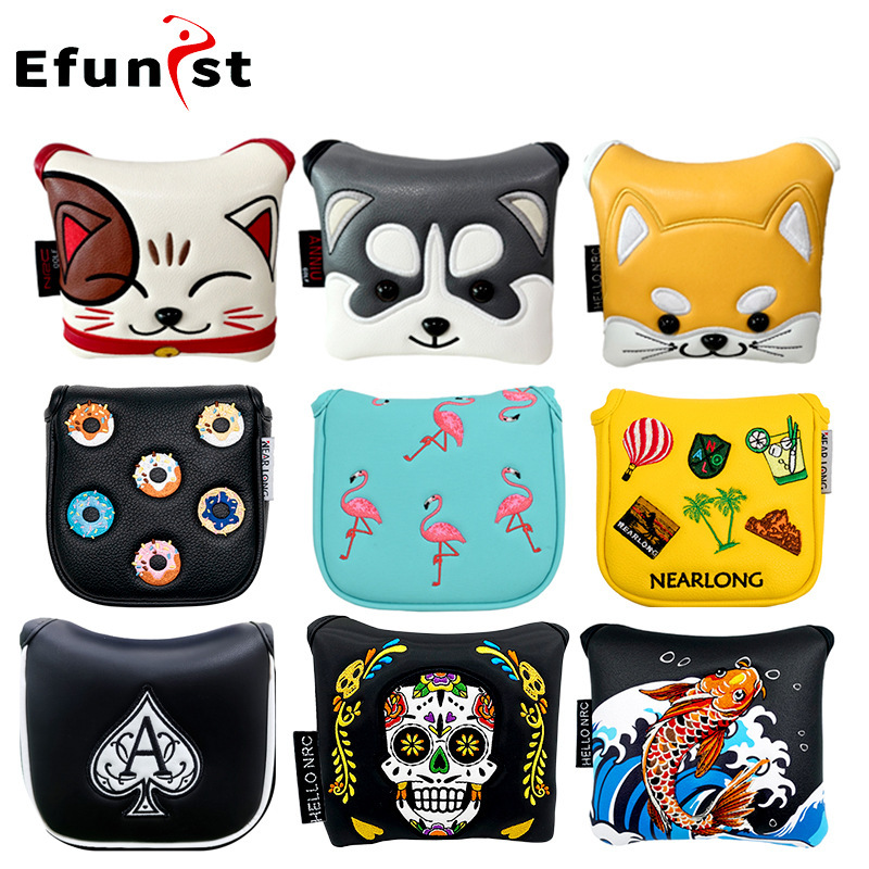 Golf club cover Square putter cover a variety of PU waterproof fabric inside thickened plush protective magnetic cap cover