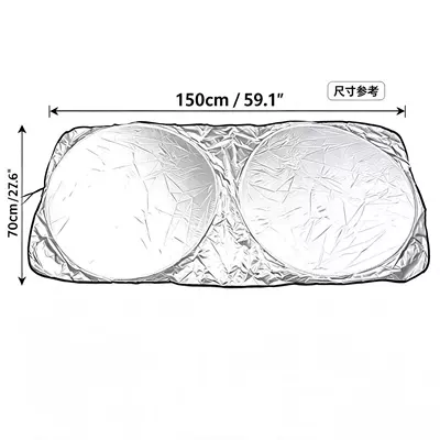 Cross-border sun protection and heat insulation 170T silver-coated fabric double-layer car sunshade with built-in flat polyester cooling system (Sun shade) - 170t-silver-coated-fabric-double-ring-15070cm-591276in