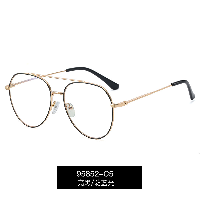 95852 nuevo metal doble haz marco grande gafas lisas hombres y mujeres luz azul europeo y americano gafas marco puede ser equipado con gafas de miopía