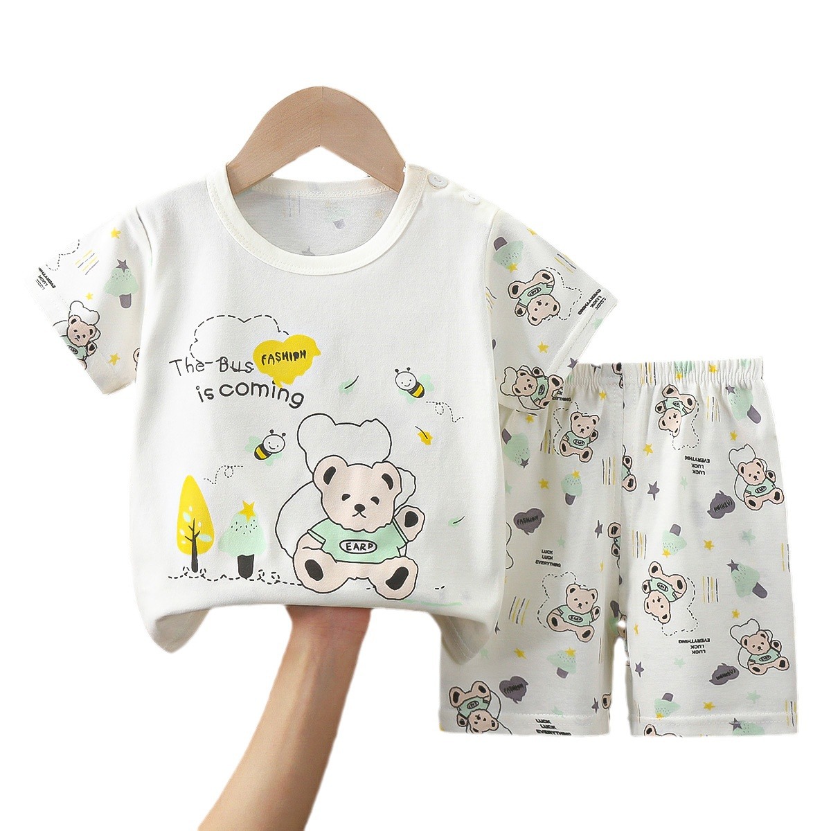 Nuevo algodón 100% algodón niño niño niñas camisetas pantalones cortos deportivos ropa para el hogar un conjunto de cabello