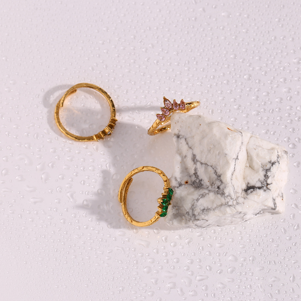 Fashion Crown Stainless Steel Plating Inlay Zircon Open Ring 1 Piece