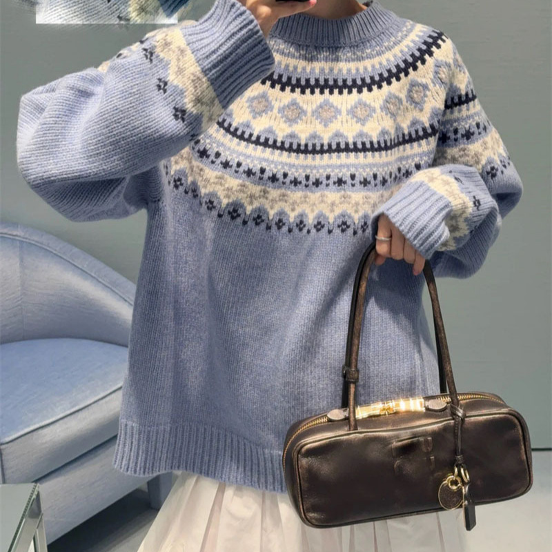 26 Early Spring New Style Nanyou High-End m Simple Casual Comfortable College Sweet Girl Love Song Scottish Pattern Sweater