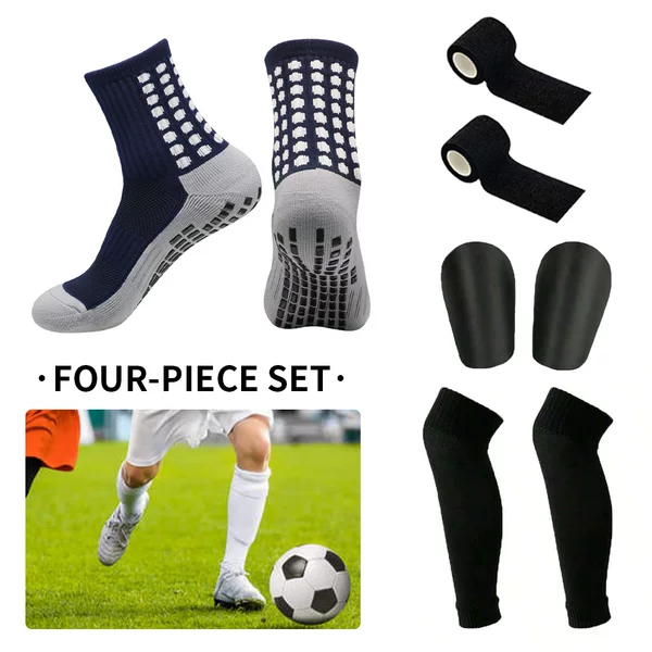 Cross-border best-selling football equipment: 4-piece sports football socks, mini shin guards, self-adhesive bandage socks, elastic leg sleeves
