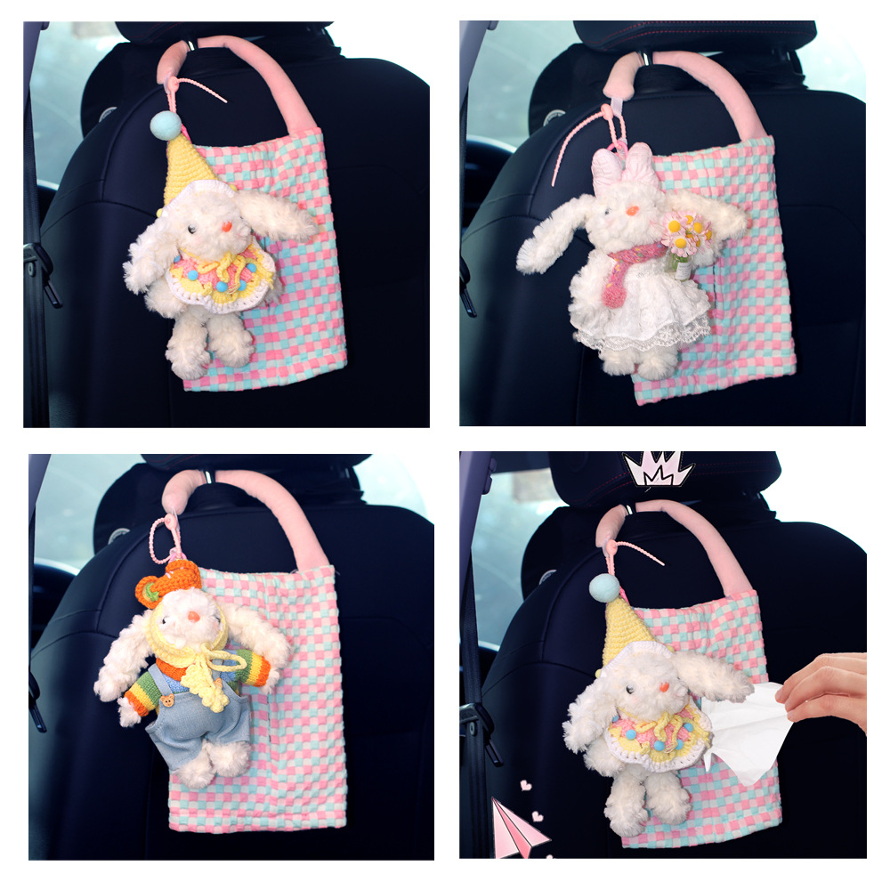 Lindo conejo, toalla de papel de coche, bolsa colgante, caja de cartón para coche, asiento interior, almacenamiento 2025, nueva muñeca colgante image 5