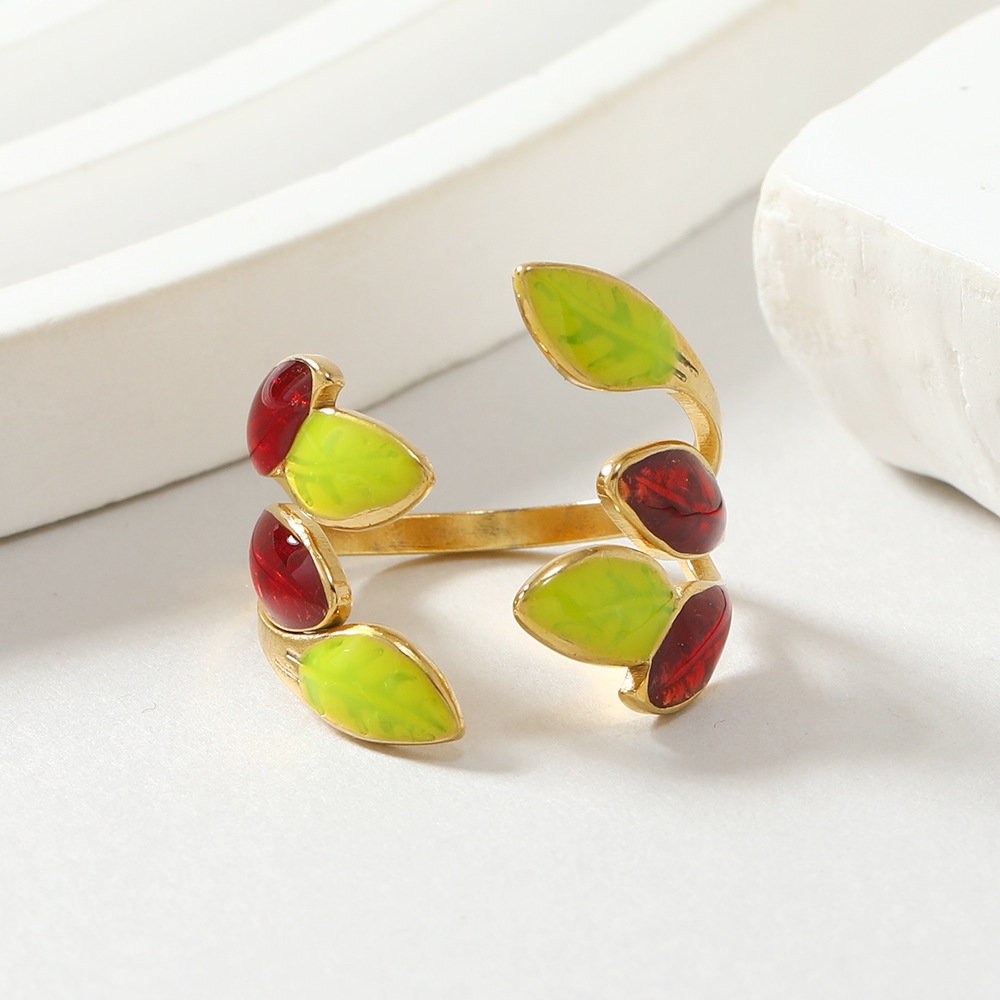 Stainless Steel Material Stainless Steel IG Style Leaf Enamel Plating Open Rings