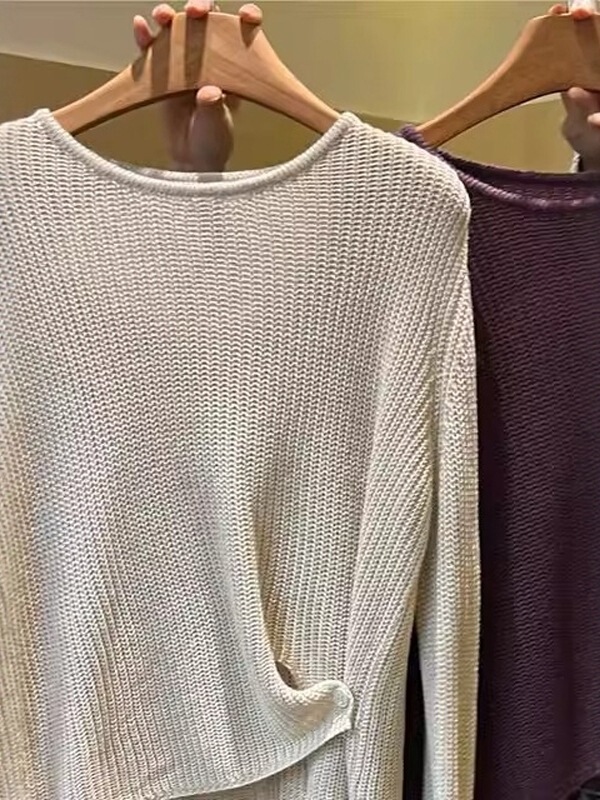 韩系设计感下摆提扣针织衫女秋季大码微胖MM显瘦宽松慵懒休闲毛衣|undefined