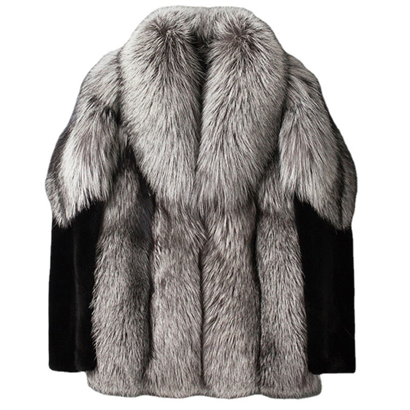Vīriešu apģērbs Ikdienas lapsas kažoks Modes biezs silts ūdeļu kažoks Modes tendences mētelis_voghion.com