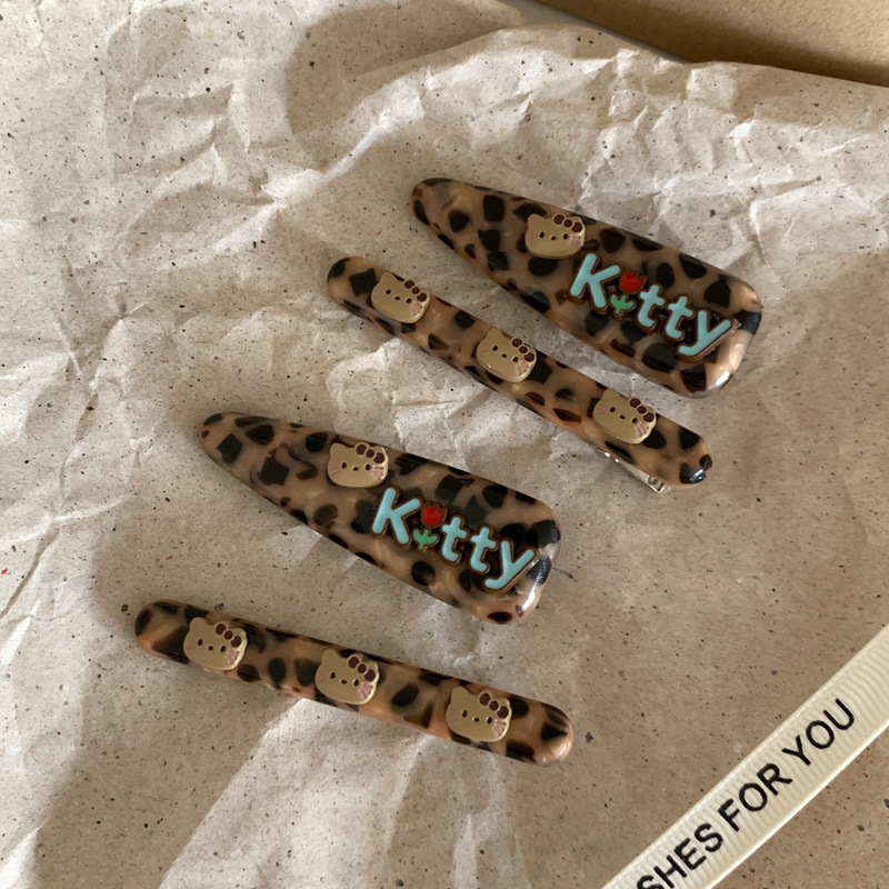 质感醋酸kitty豹纹发夹鸭嘴夹高级感碎发刘海夹侧边夹发卡发饰品|undefined