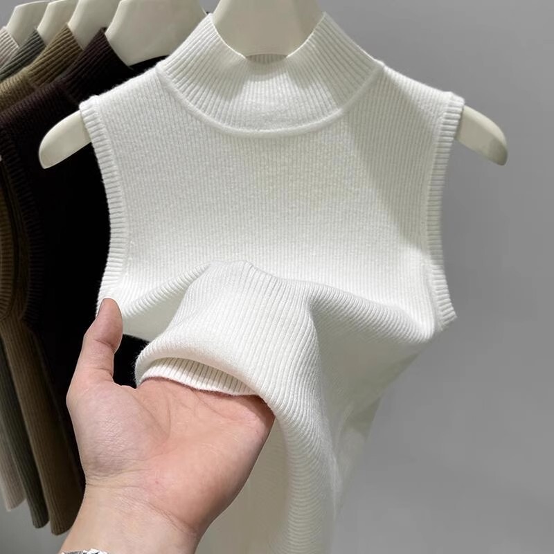 Sleeveless Half-Turtleneck Knit Top, Fashionable Summer Commute New Style, Versatile and Elegant, Slim-Fit Slimming Vest, Women's T-Shirt Sleeveless Half-Turtleneck Knit Top, Fashionable Summer Commute New Style, Versatile and Elegant, Slim-Fit Slimming Vest, Women's T-Shirt