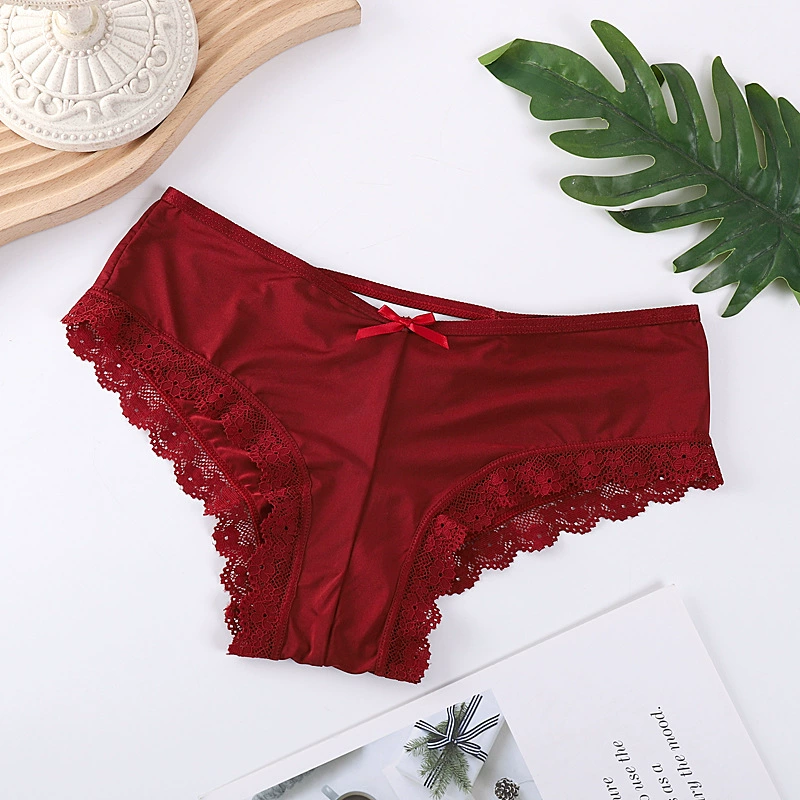 Арт-подобные женские трусики средней талии Silk-feel, кружевная отделка, плюс размер S–XL