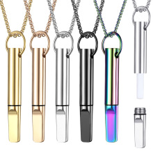 新品现货亚马逊螺纹扭牙不锈钢冥想正念吊坠项链钛钢口哨调节呼吸