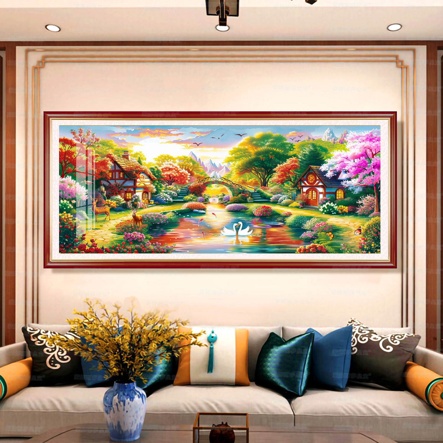 [Algodón importado] Mona Lisa Real Jardín de bordado cruzado Cottage Floral Paisaje Sala de estar gran bordado a mano image 6