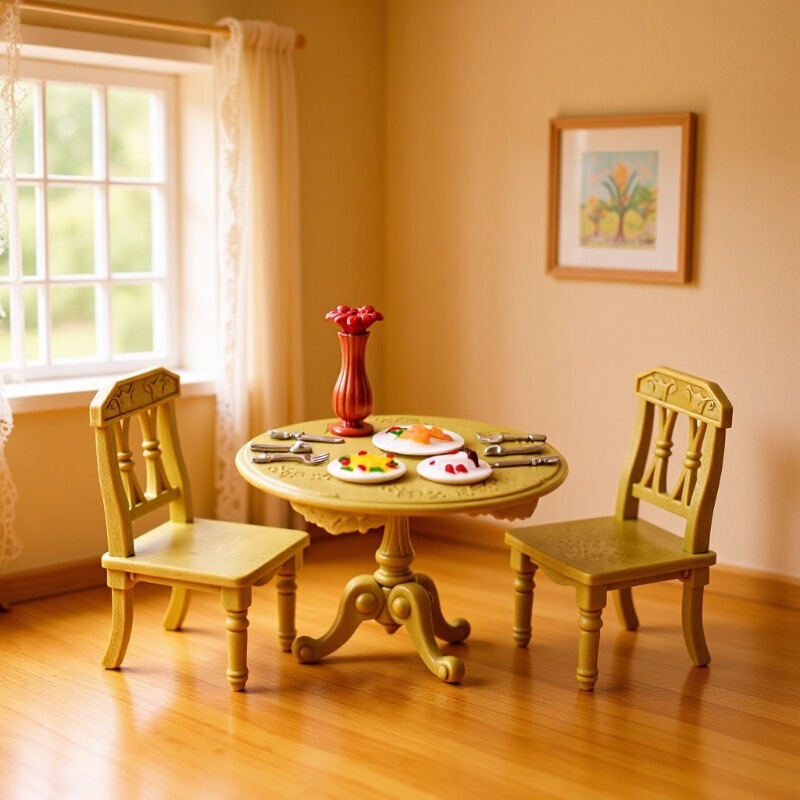 Play House Garden Picnic Outdoor Scene Mini Furniture Kidsren DIY European Wood Grain Small Dining Table Model