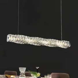 现代轻奢餐厅灯简约大气样板房别墅饭桌岛台设计师长条水晶吊灯