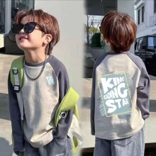 100%纯棉长袖T恤新款秋季男女宝宝圆领卡通上衣中大童休闲打底衫